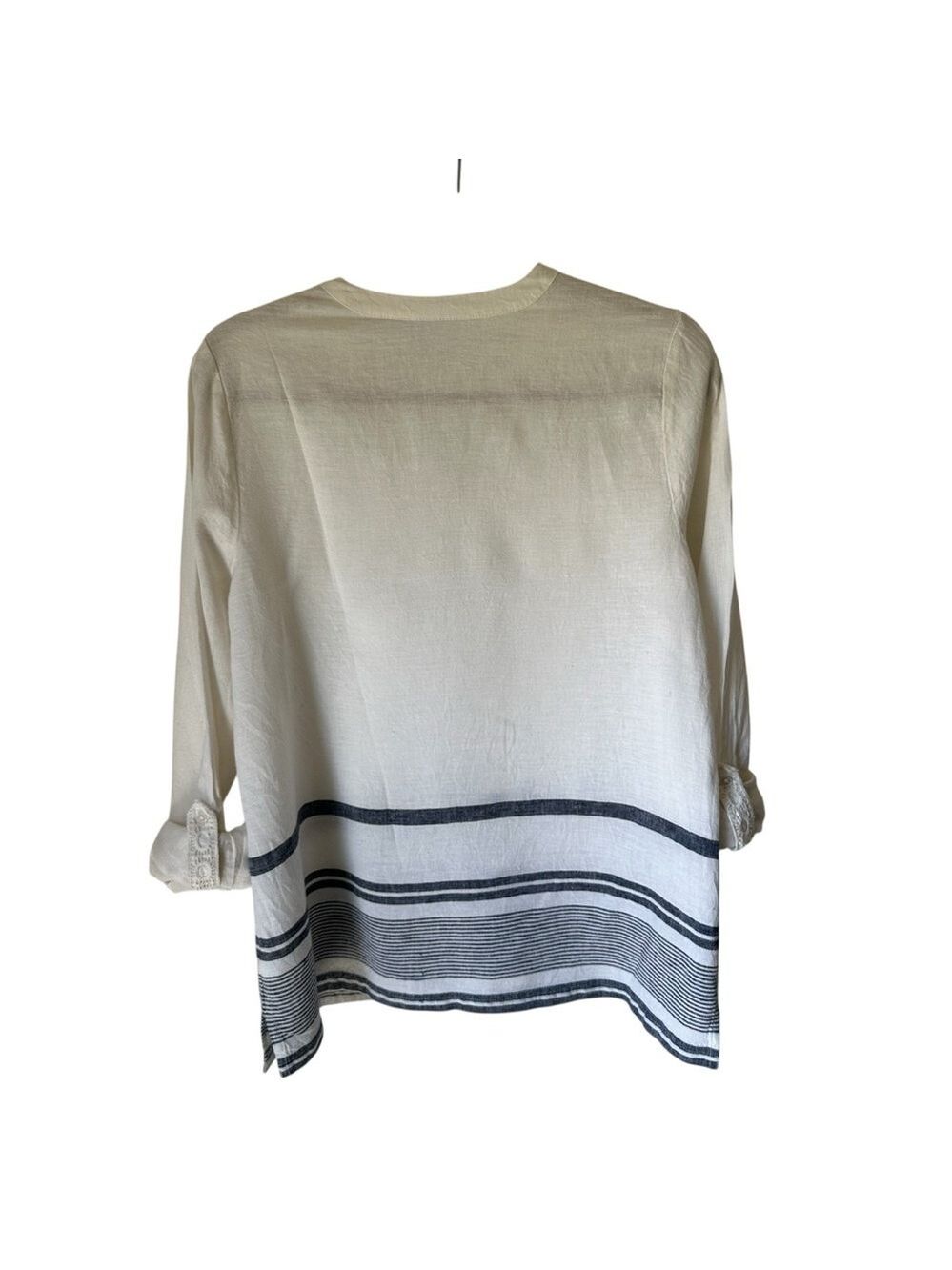 Kim Rogers Women’s Roll Tab Linen Blend Adjustable Sleeve V-Neck Beachy Top PM - Picture 6 of 8